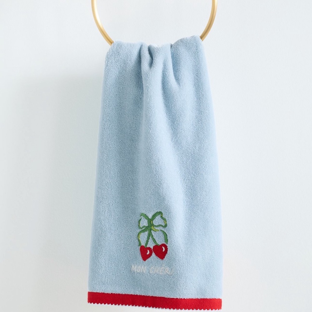 Anthropologie Valentine's Day Cotton Embroidered Hand Towel